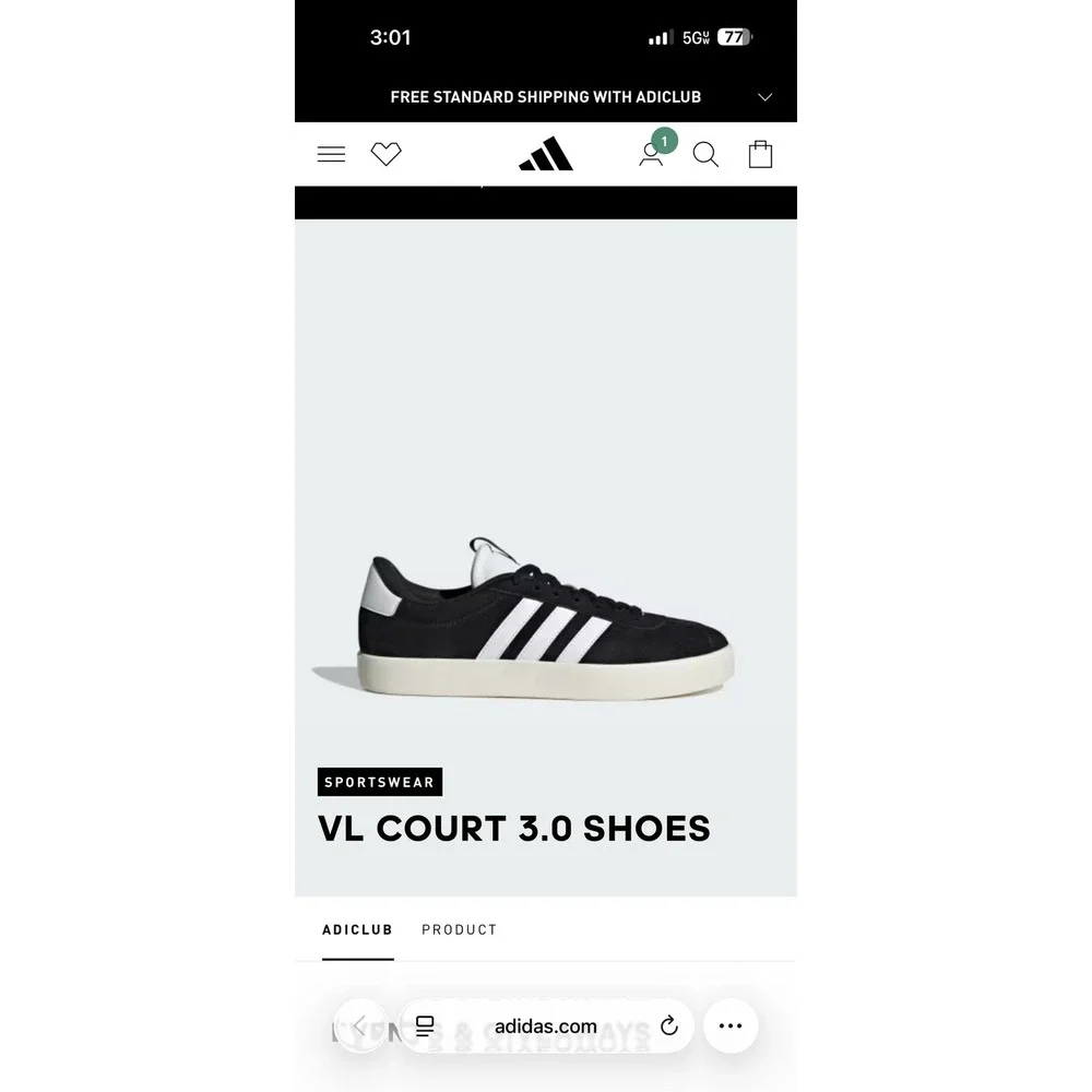 Adidas VL Court 3.0 Women's Shoes Black Suede Low Top Sneakers ID6279 Size 8.5